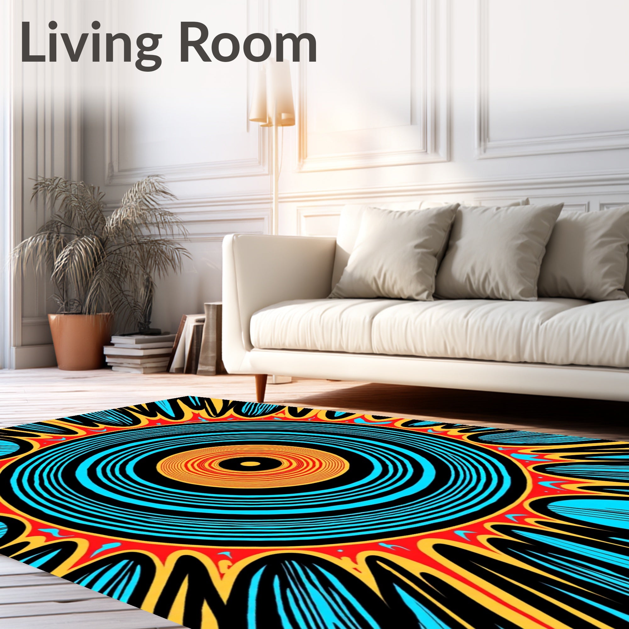 Vibrant Sunburst Concentric Rings Pattern Rug