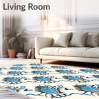 Blue Floral Swirl Pattern Rug