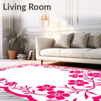 Hot Pink Floral Border Design Rug