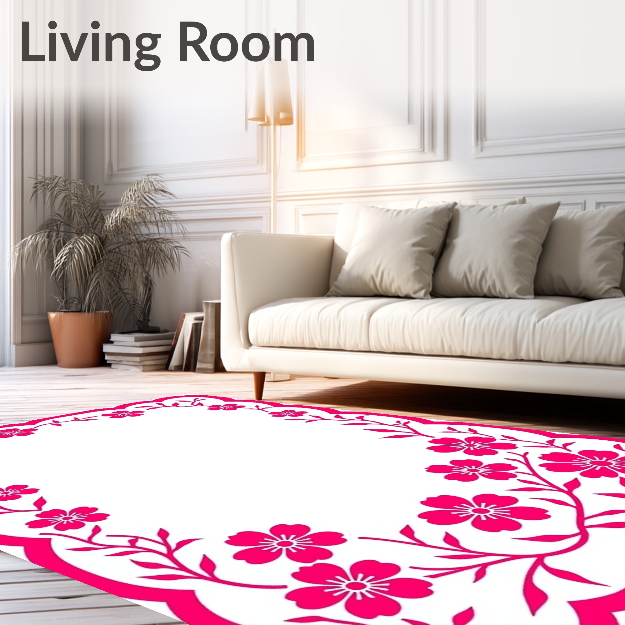 Hot Pink Floral Border Design Rug