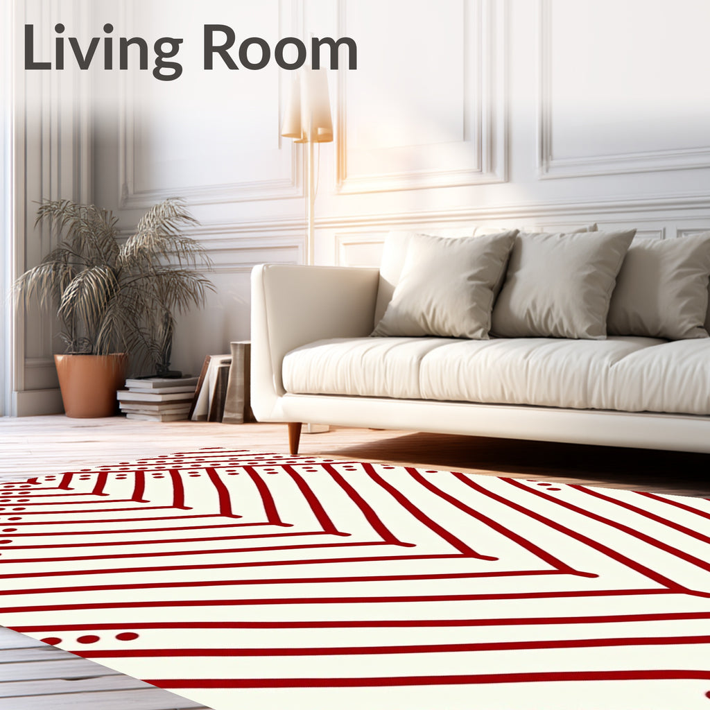 Red Chevron Pattern With Dots Rug