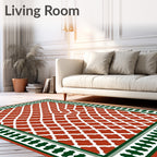 Terracotta Lattice Bordered Geometric Design Rug