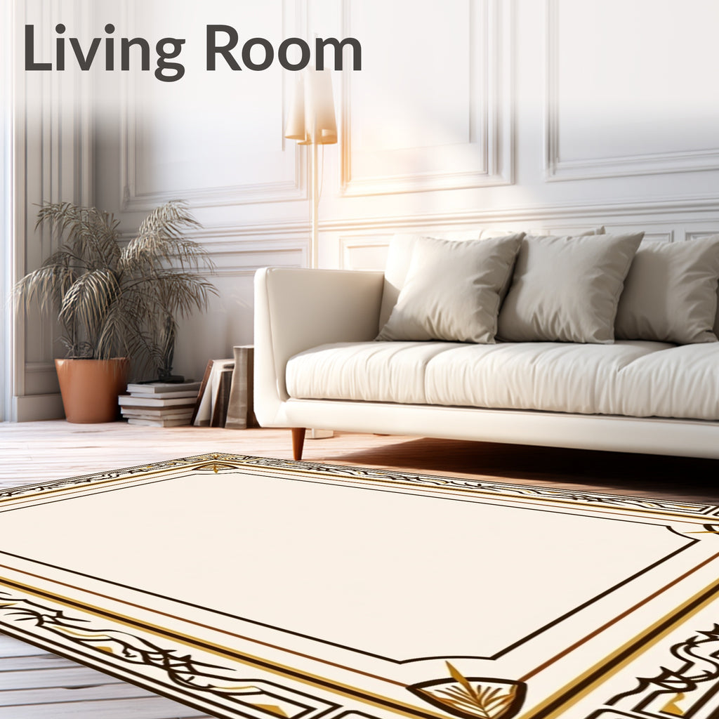 Elegant Cream Bordered Floral Pattern Rug