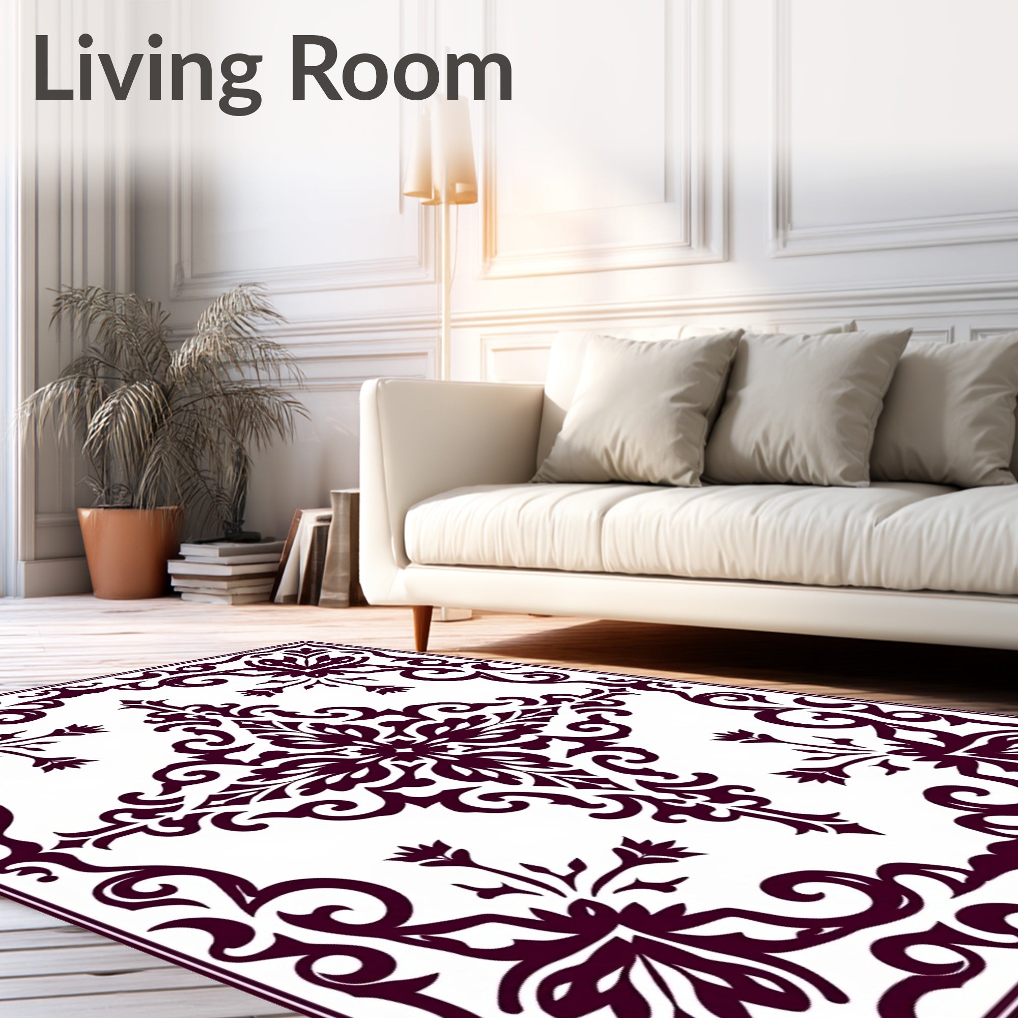 Regal Baroque Floral Damask Design Rug
