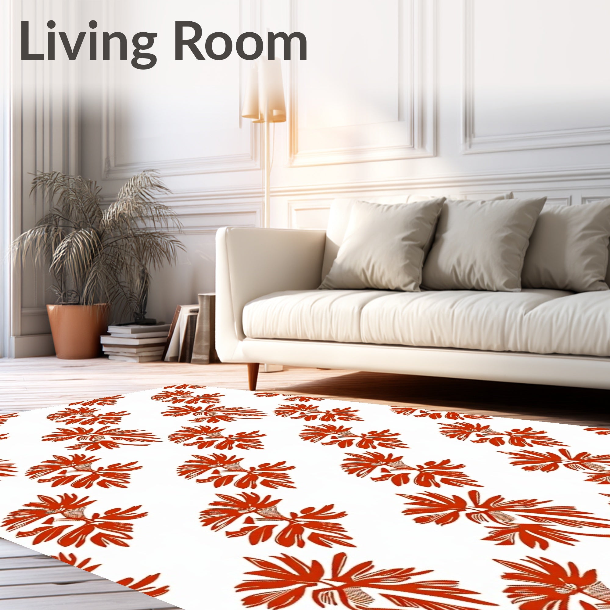 Red Floral Patterned Abstract Rug