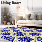 Blue Cream Intricate Floral Pattern Rug