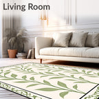Elegant Green Leaf Vine Pattern Rug