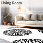 Black White Circular Ornate Pattern Rug