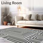 Minimalist Black White Maze Art Rug
