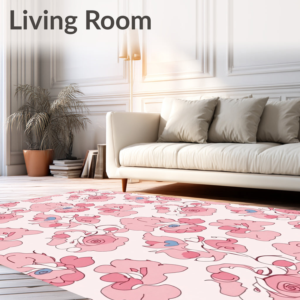 Whimsical Pink Floral Swirls Rug