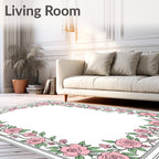 Floral Vine Pink Rose Pattern Rug
