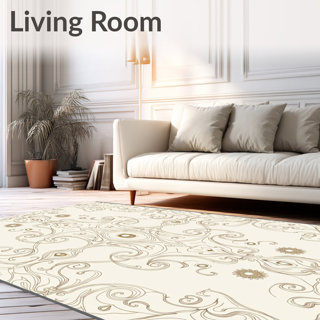Ornate Gold Swirl Pattern Rug