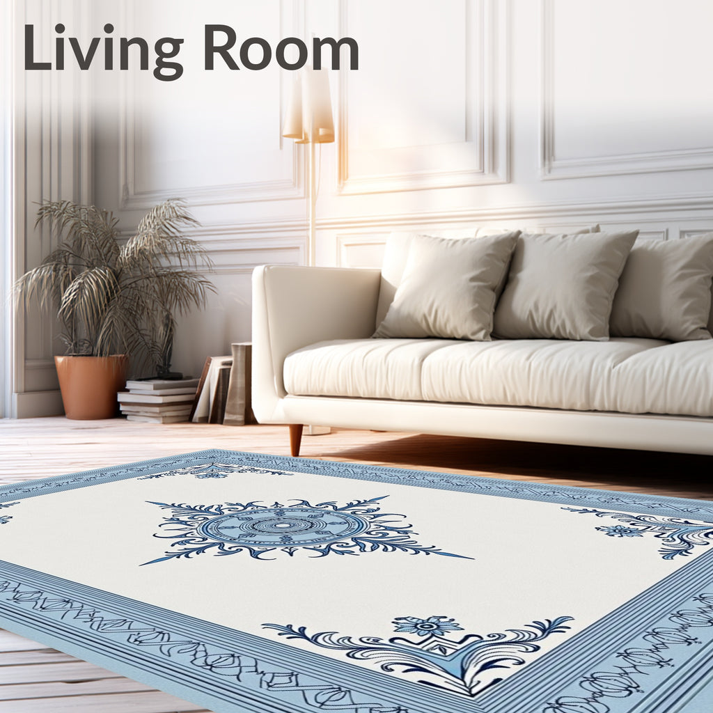 Ornate Blue Floral Medallion Rug