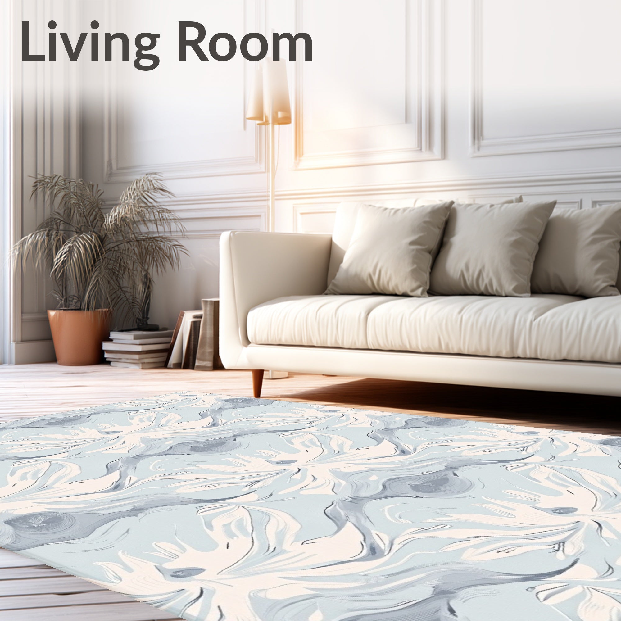 Flowing Petal Pattern Light Blue Rug