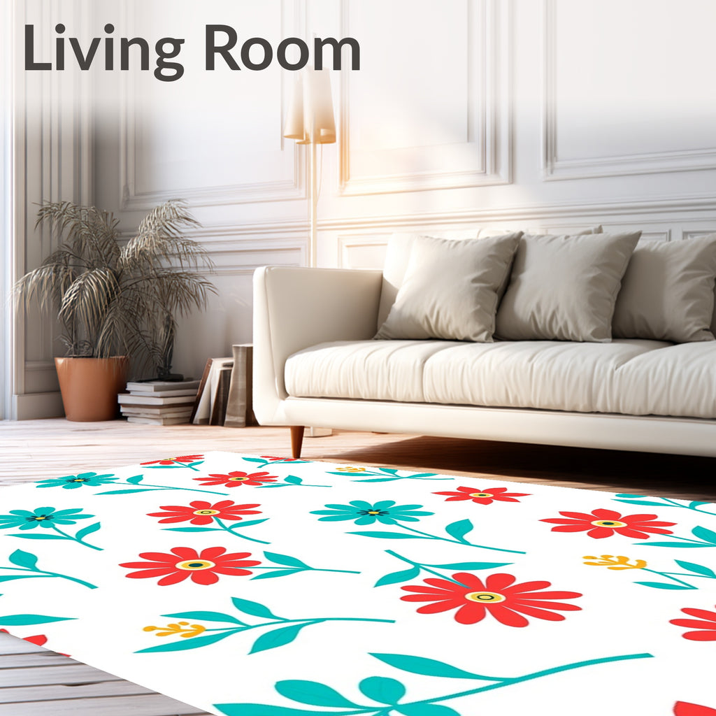 Red Teal Flower Pattern Design Rug