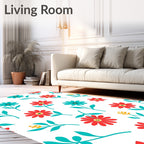 Red Teal Flower Pattern Design Rug