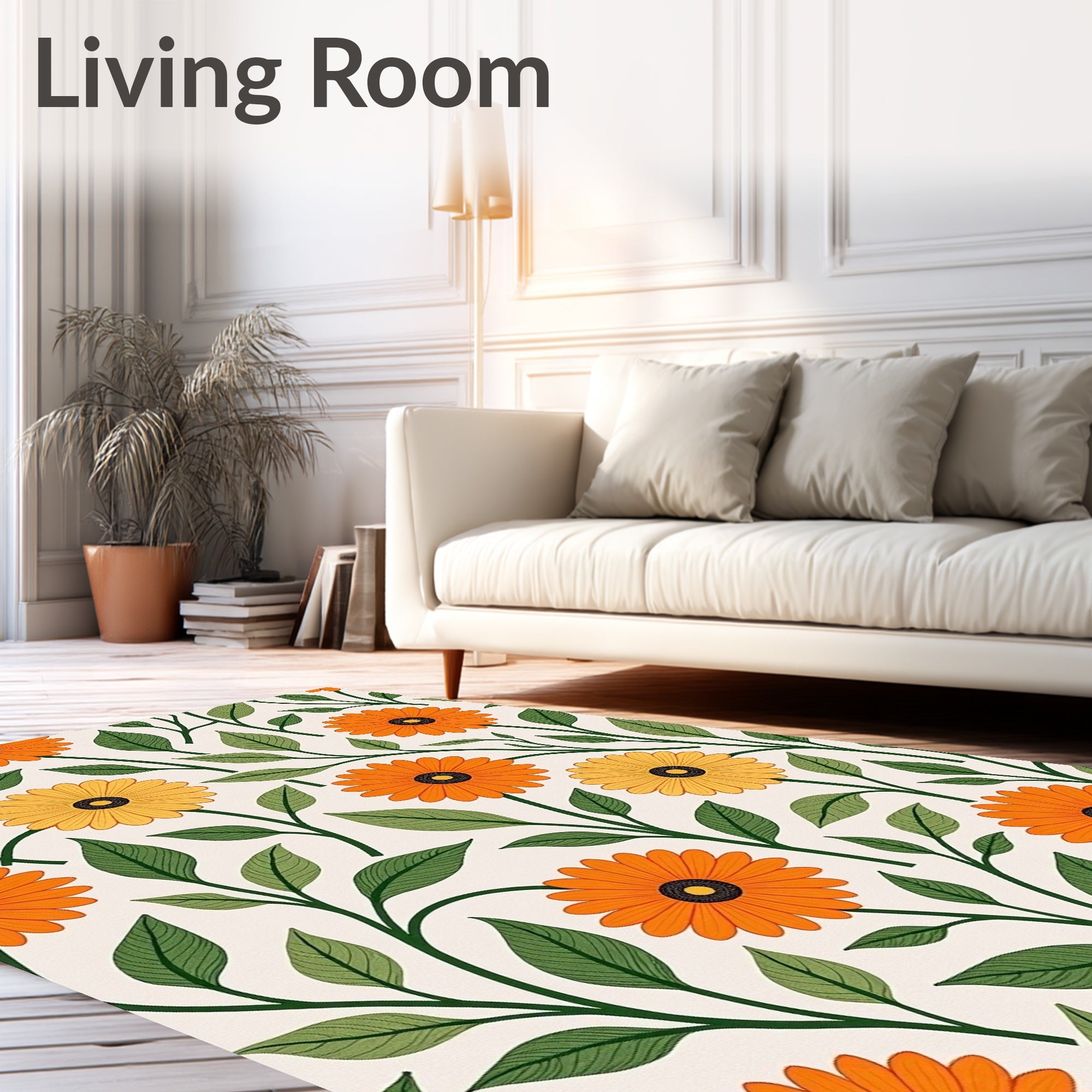 Orange Yellow Floral Vine Pattern Rug