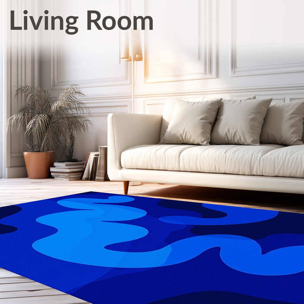 Abstract Blue Wave Swirl Design Rug
