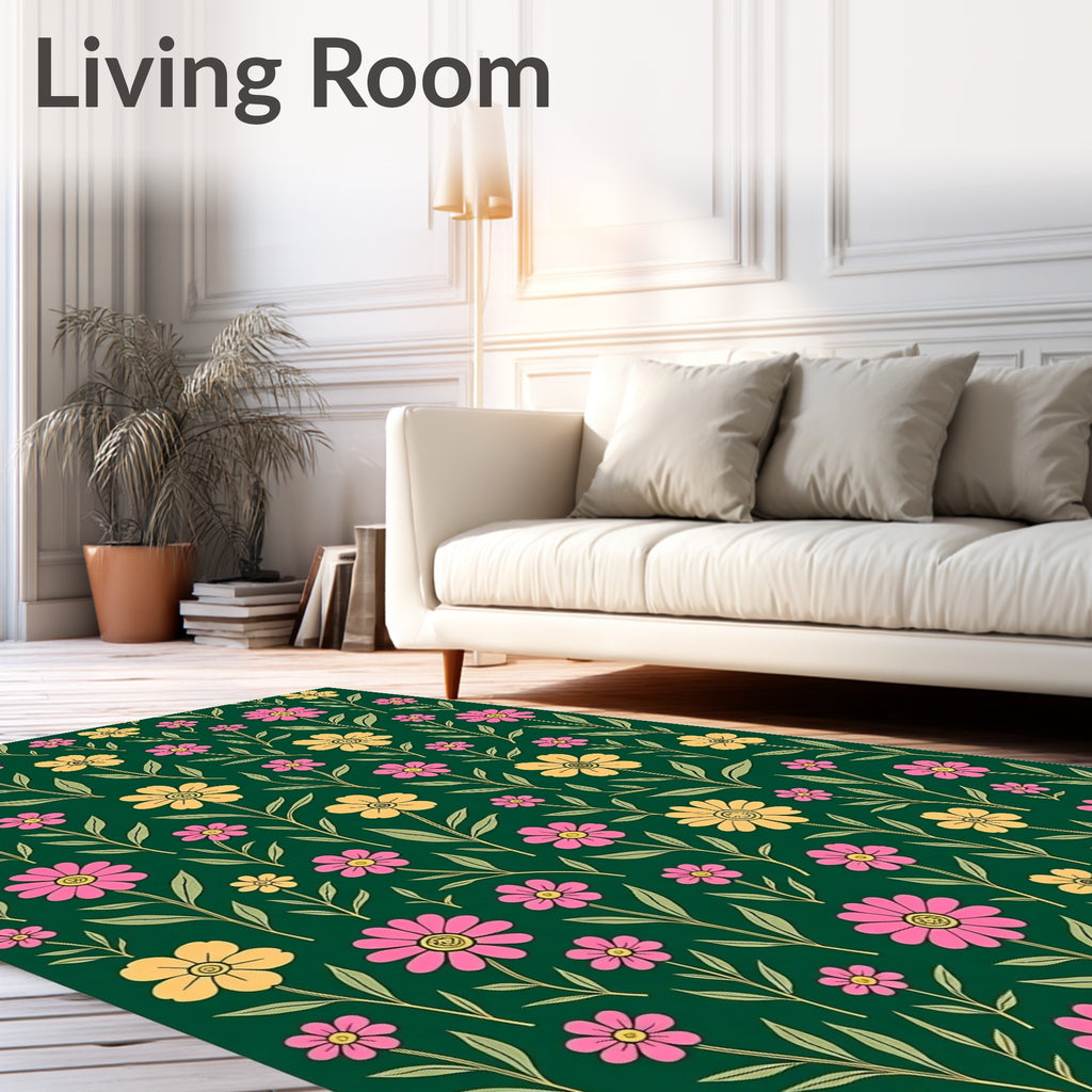 Yellow Pink Floral Botanical Design Rug