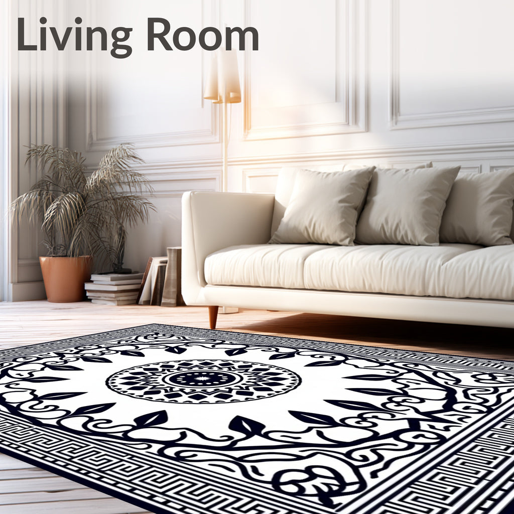 Black White Intricate Mandala Pattern Rug