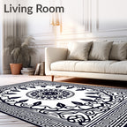 Black White Intricate Mandala Pattern Rug