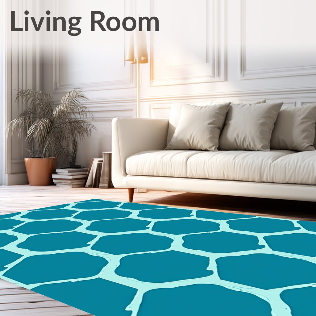 Aqua Hexagonal Pattern Abstract Design Rug