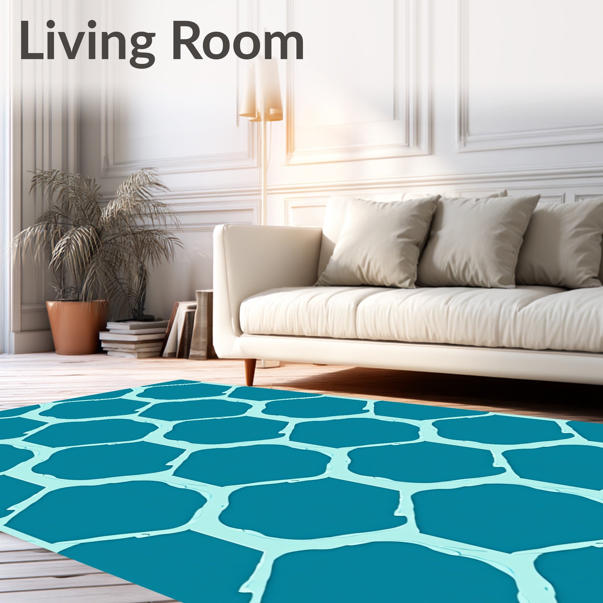 Aqua Hexagonal Pattern Abstract Design Rug