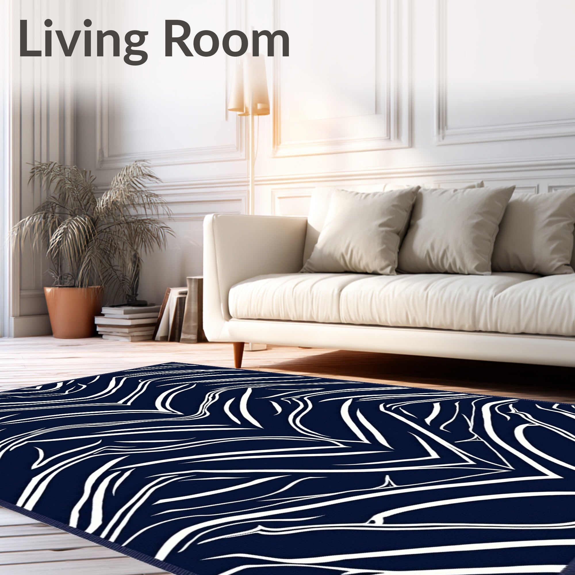 Daring White Navy Abstract Swirls Rug