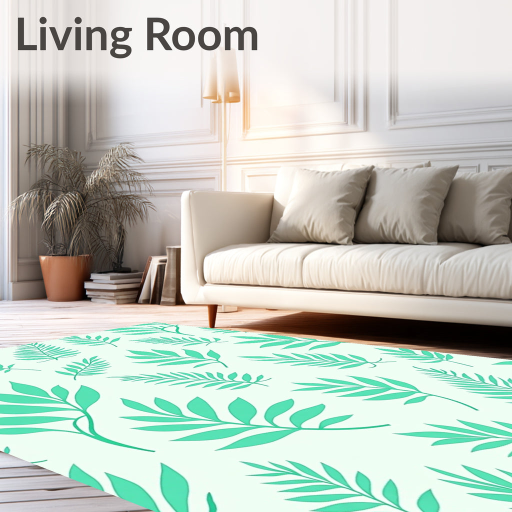 Mint Green Leaf Pattern Design Rug
