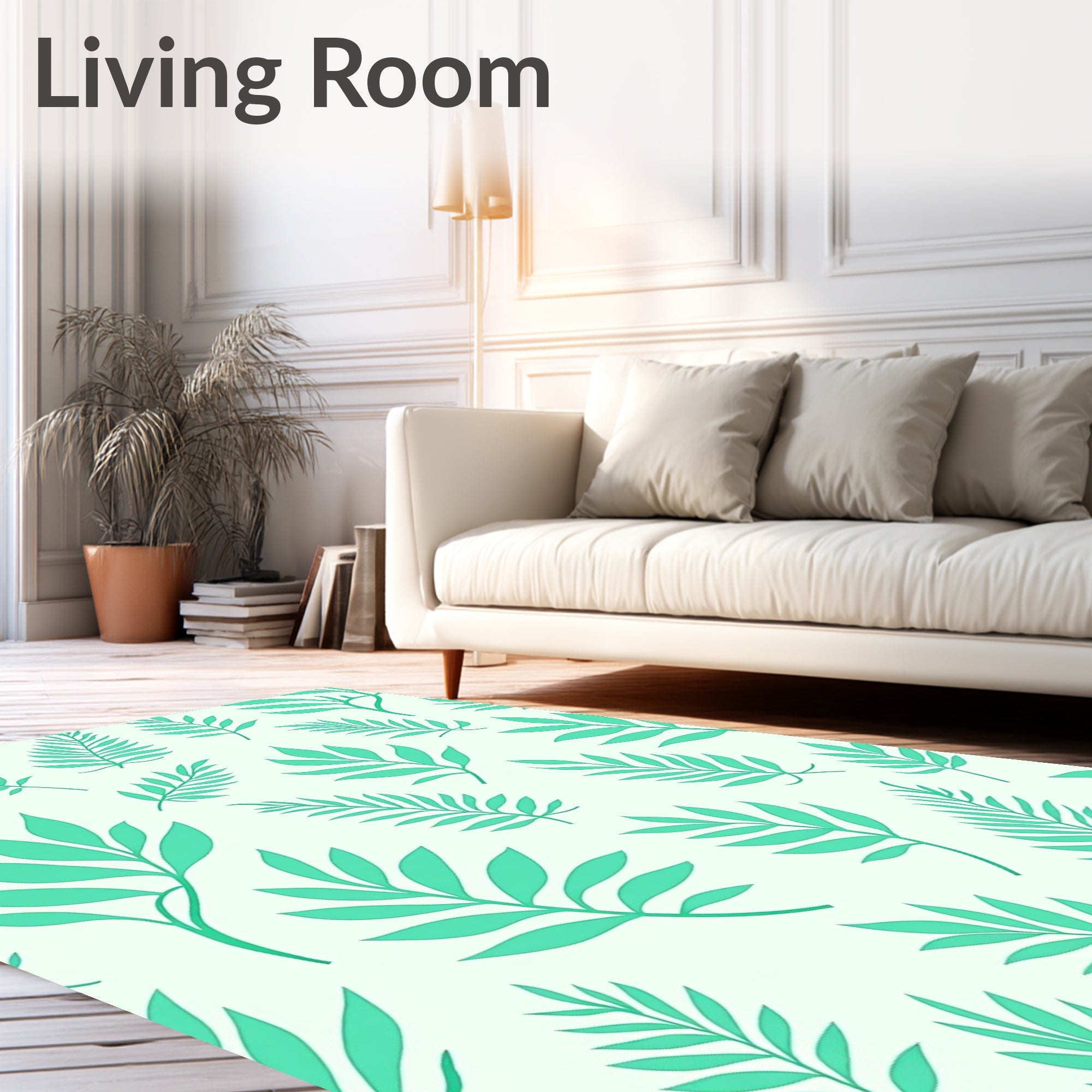 Mint Green Leaf Pattern Design Rug