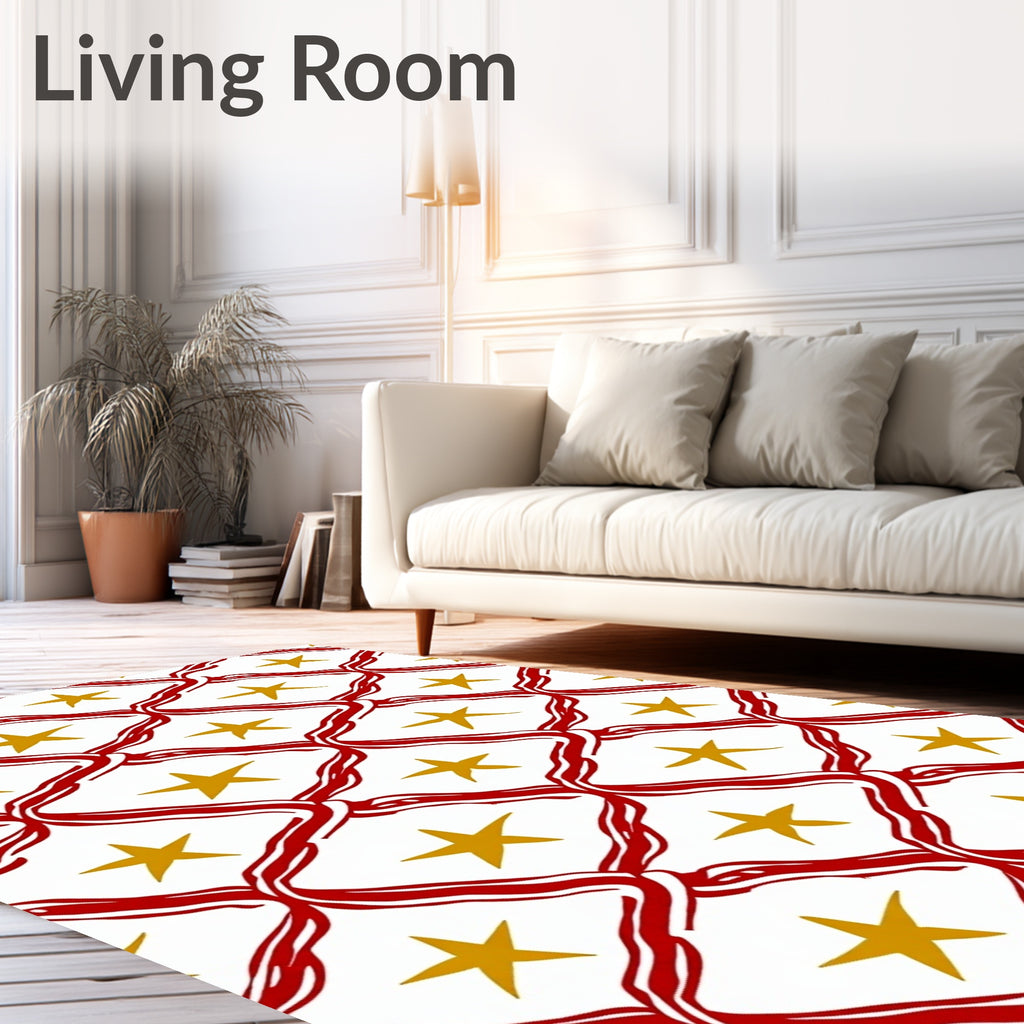 Red White Gold Star Geometric Intertwined Rug