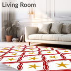 Red White Gold Star Geometric Intertwined Rug