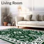Ornate Floral Patterned Green Rug