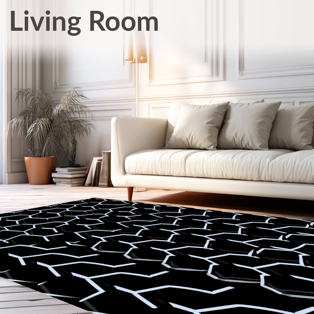 Geometric Honeycomb Black White Pattern Rug