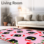 Pink Festive Penguin Holiday Collage Rug