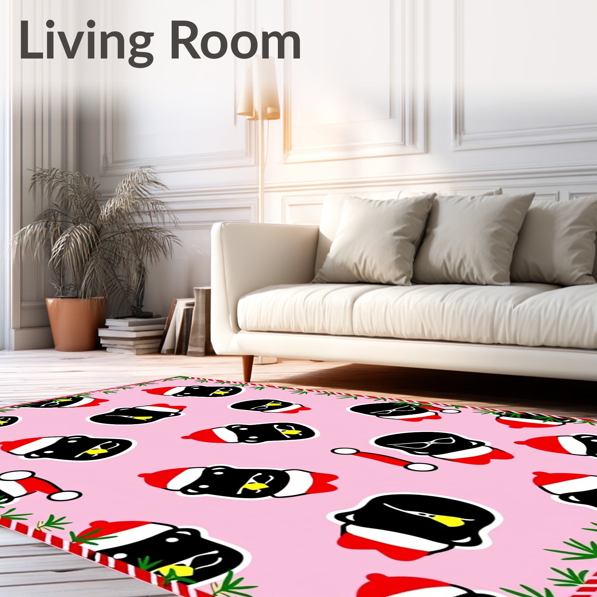 Pink Festive Penguin Holiday Collage Rug