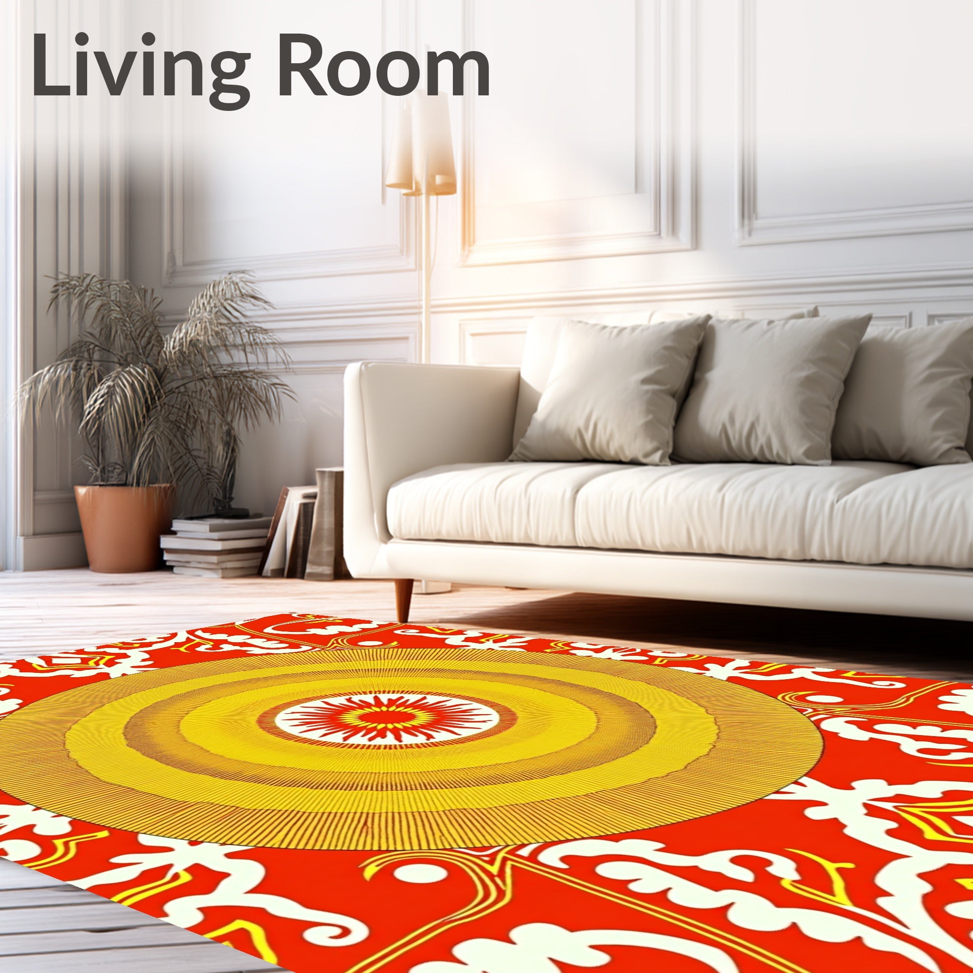 Bold Retro Sunburst Damask Rug