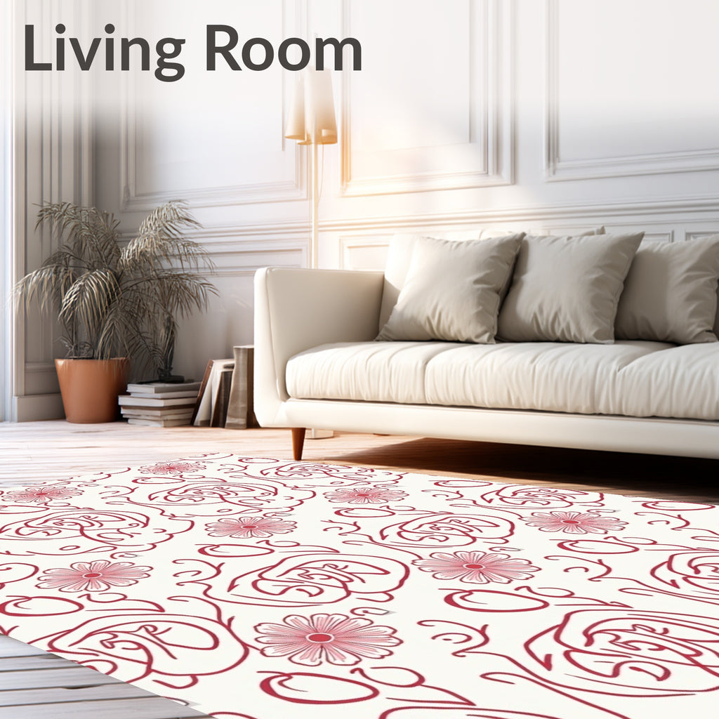 Crimson Floral Swirl Pattern Rug