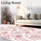 Crimson Floral Swirl Pattern Rug