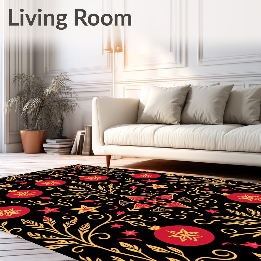 Red and Gold Ornament Floral Vines Rug