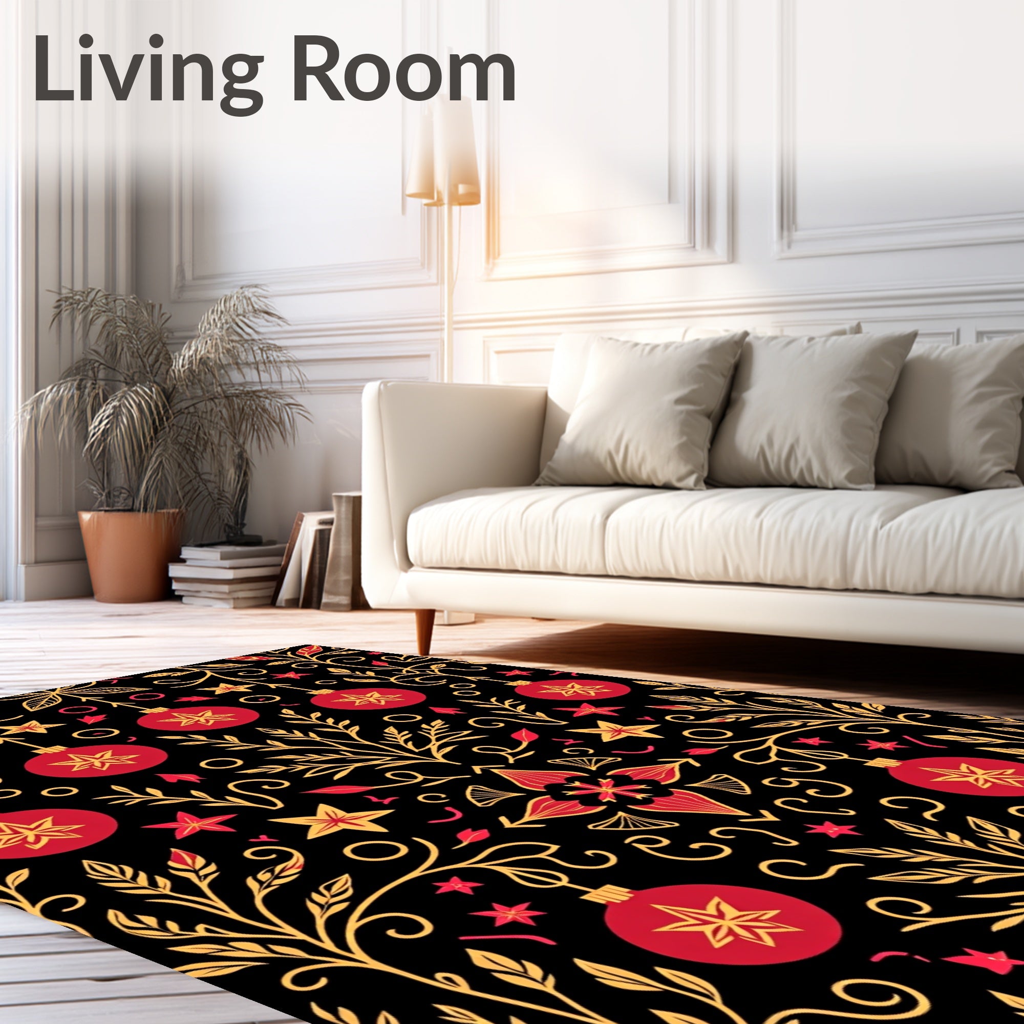 Red and Gold Ornament Floral Vines Rug