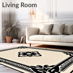Black Floral Frame with Central Medallion Rug