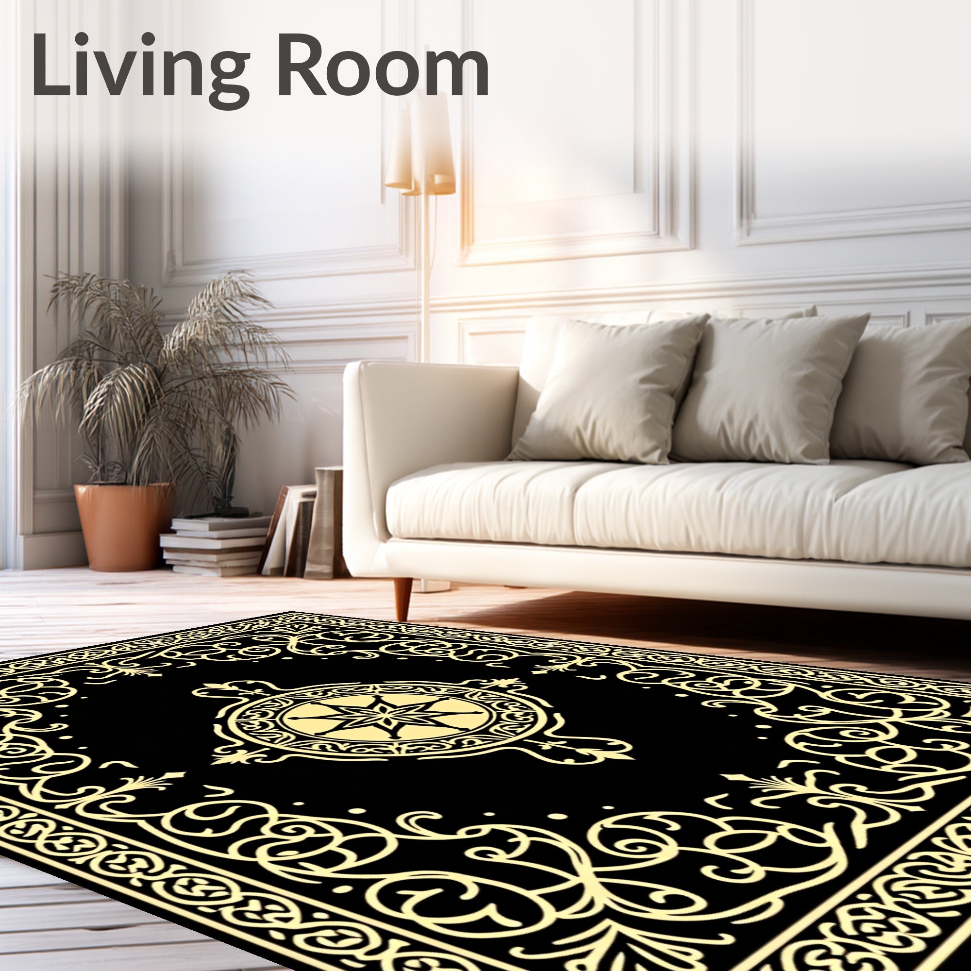 Intricate Gold Scrollwork Central Star Rug