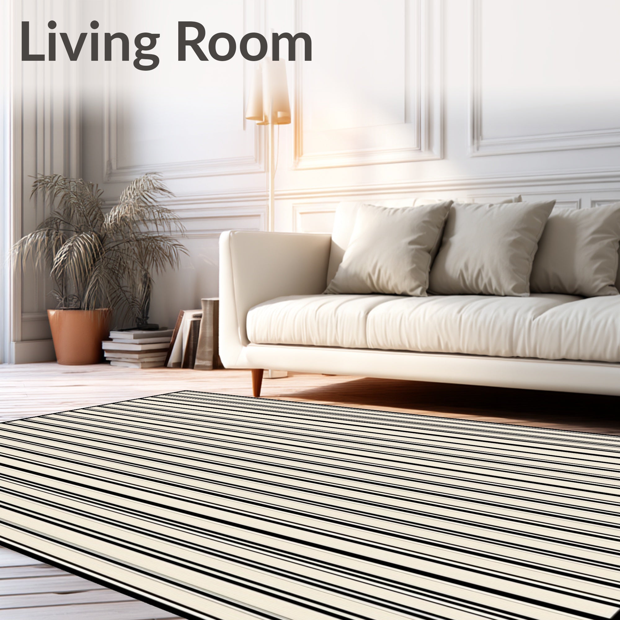 Bold Vertical Black Stripe Pattern Rug
