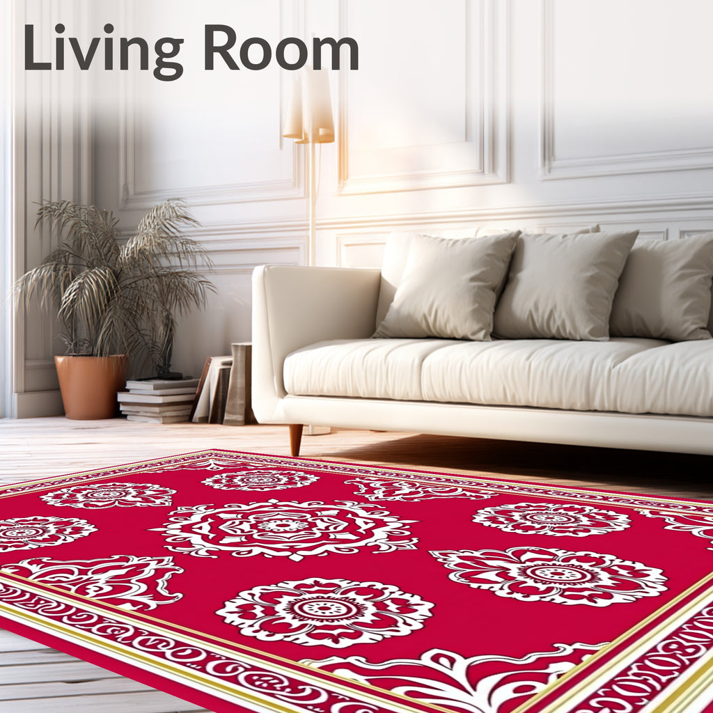 Ornate Floral Red Border Design Rug