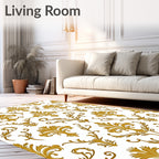 Classic Gold Leaf Damask Pattern Rug