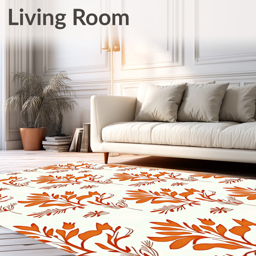 Orange Leaf Botanical Pattern Rug