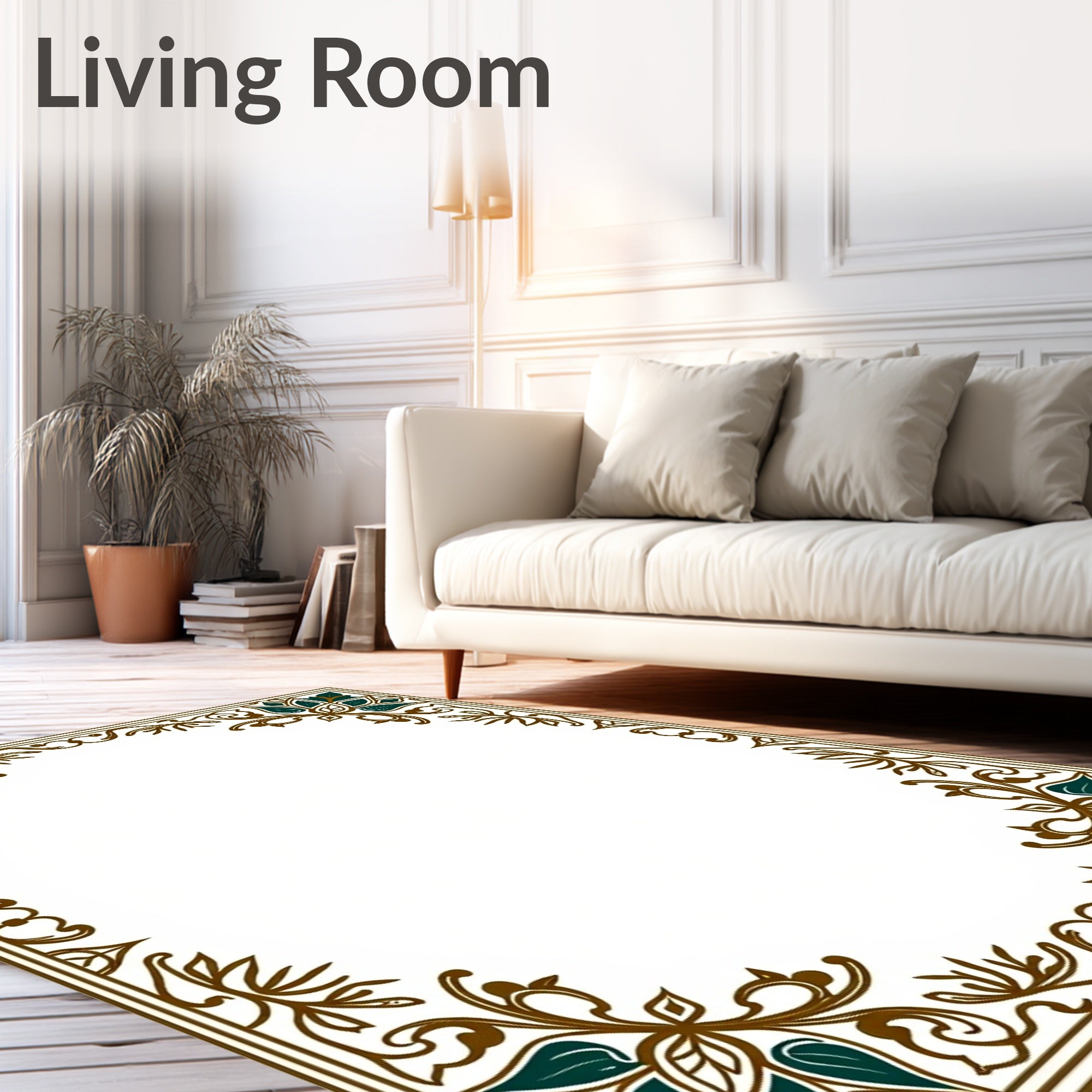 Ornate Floral Corners Border Design Rug