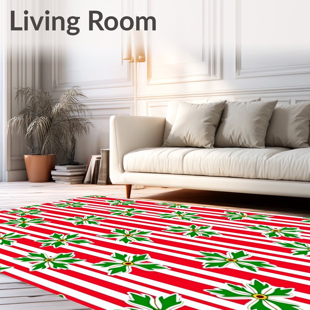Red White Striped Green Floral Rug