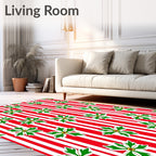 Red White Striped Green Floral Rug